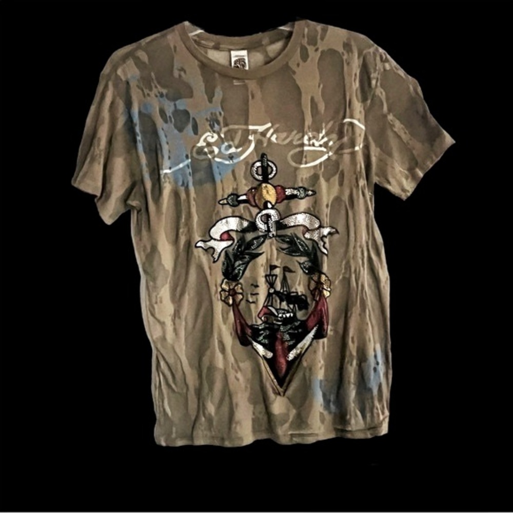 Ed Hardy Y2K Pirate Grunge Sheer Camo Streetwear Kardashian Graffiti Art Perfect